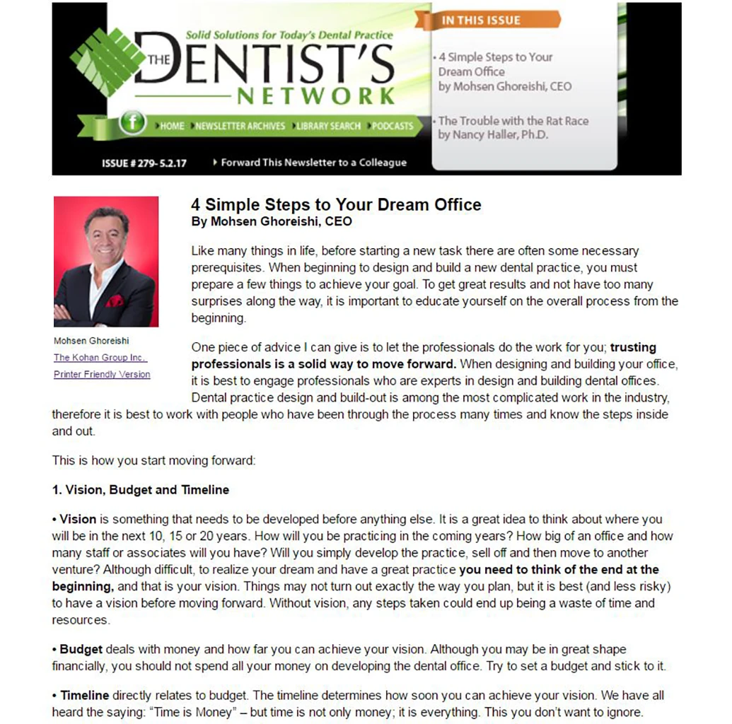 4 Simple Steps to Your Dream Office | Dentist's Network | KOHAN Architecture